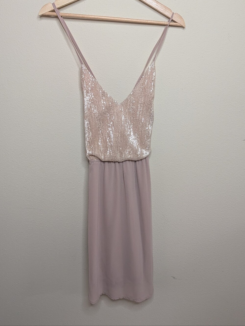 C. Luce Blush Sequin Bodice Dress Size S Open Crisscross Back